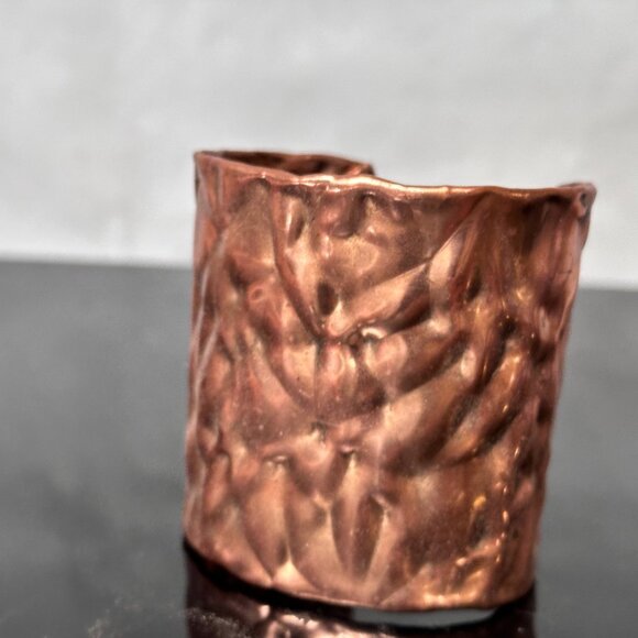 Solid Copper Cuff Bracelet Brutalist Modernist Handmade Statement Rustic Crinkle - Picture 3 of 13